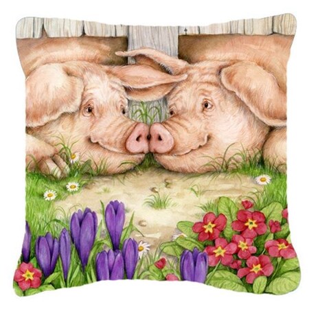Carolines Treasures Carolines Treasures CDCO0350PW1414 Pigs Nose to Nose by Debbie Cook Canvas Decorative Pillow CDCO0350PW1414